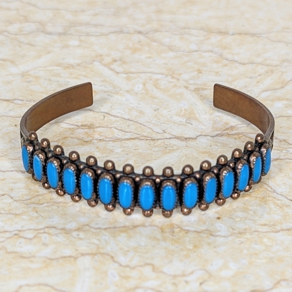 Vintage Copper Faux Turquoise Cuff Bracelet Boho Southwestern WM Wheeler